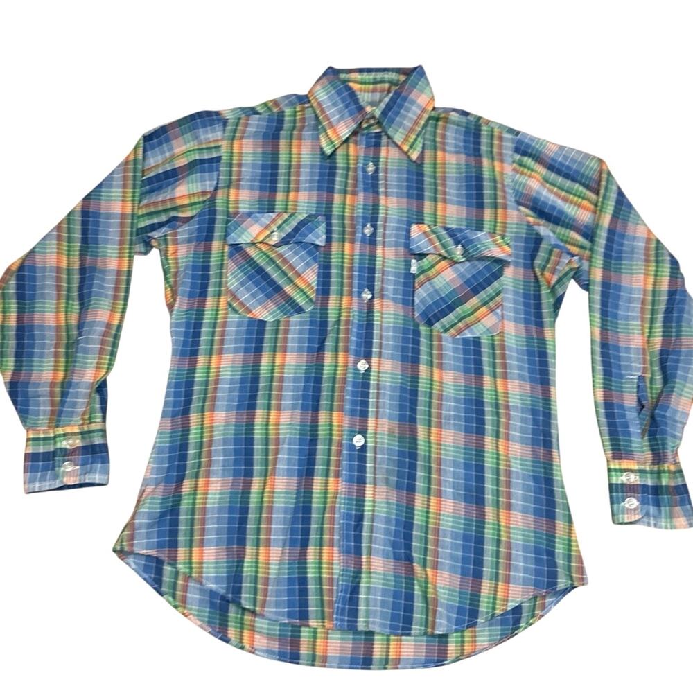 Vintage Levis Strauss & Co 1970’s Plaid western style button up shirt Mens Med